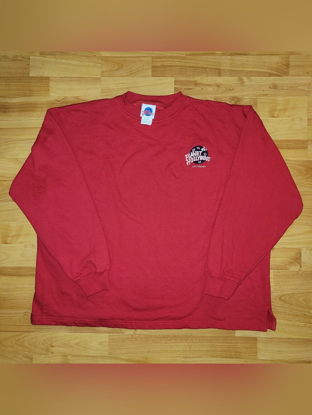 Vintage Planet Hollywood Las Vegas 1991 Red Long-Sleeve Crewneck Sweatshirt, 2XL